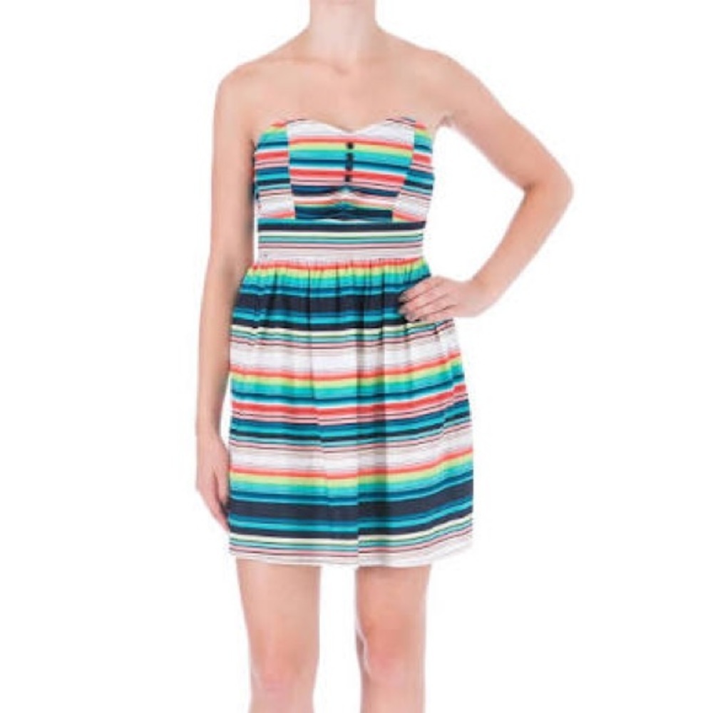 DO NOT BUY SOLD aqua blush striped sleeveless mini sundress pleated front